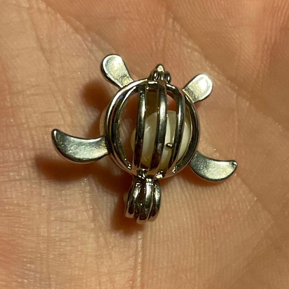 Turtle Pendant Sterling Silver Pearl Cage with natural stone - Picture 5 of 6
